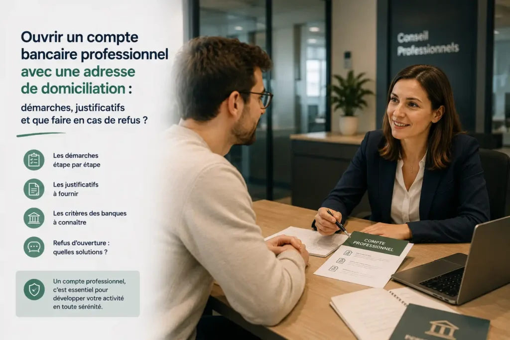 Ouvrir un compte bancaire professionnel avec une adresse de domiciliation : démarches, justificatifs et que faire en cas de refus ?