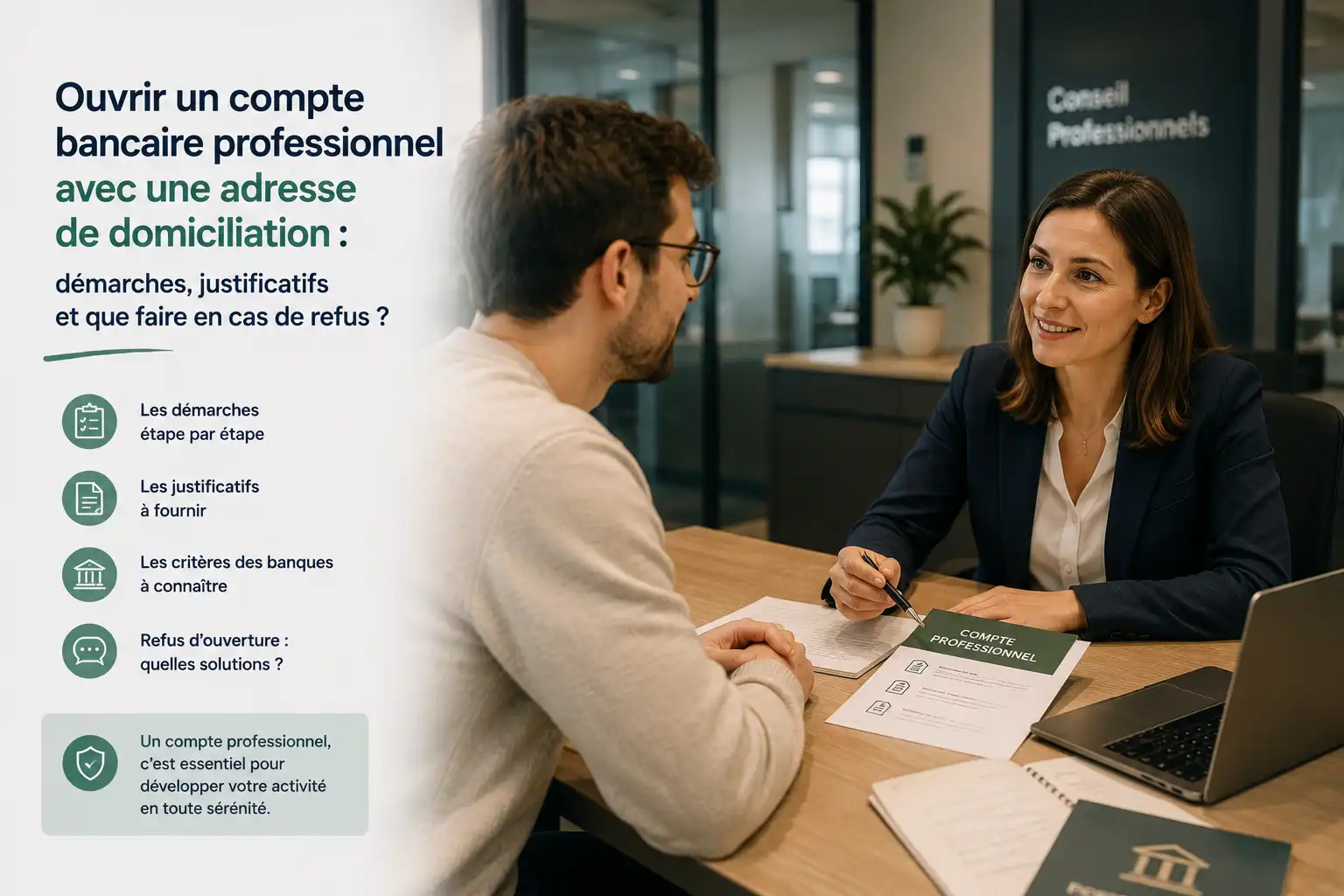 Ouvrir un compte bancaire professionnel avec une adresse de domiciliation