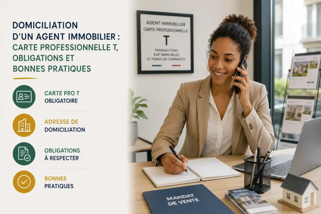 Domiciliation d&rsquo;un agent immobilier : carte professionnelle T, obligations et bonnes pratiques en 2026