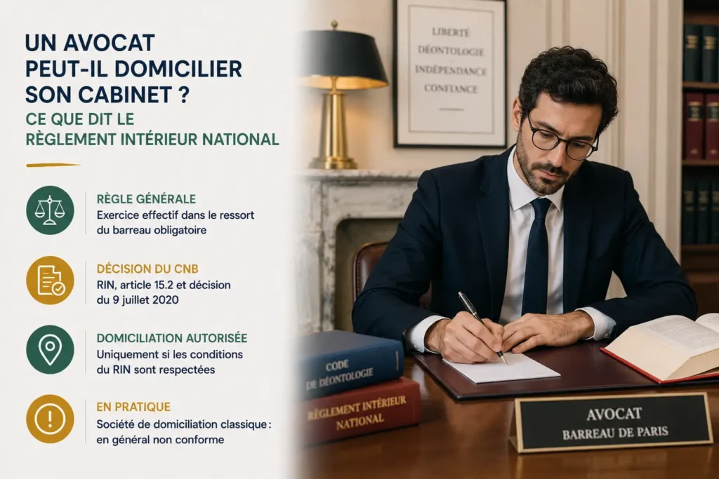 Un avocat peut-il domicilier son cabinet ? Ce que dit le Règlement Intérieur National