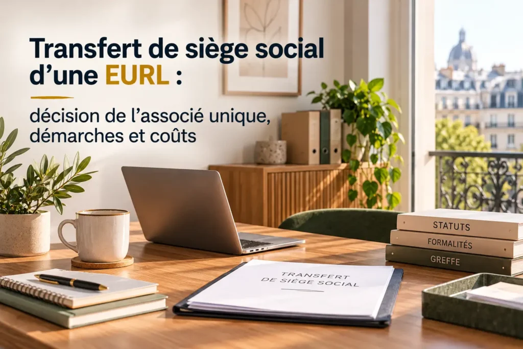 Transfert de siège social d’une EURL : décision de l’associé unique, démarches et coûts en 2026